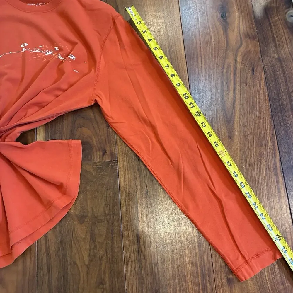 Vintage Banana Republic Men’s T-Shirt Long Sleeve Clock Print Orange Size M
